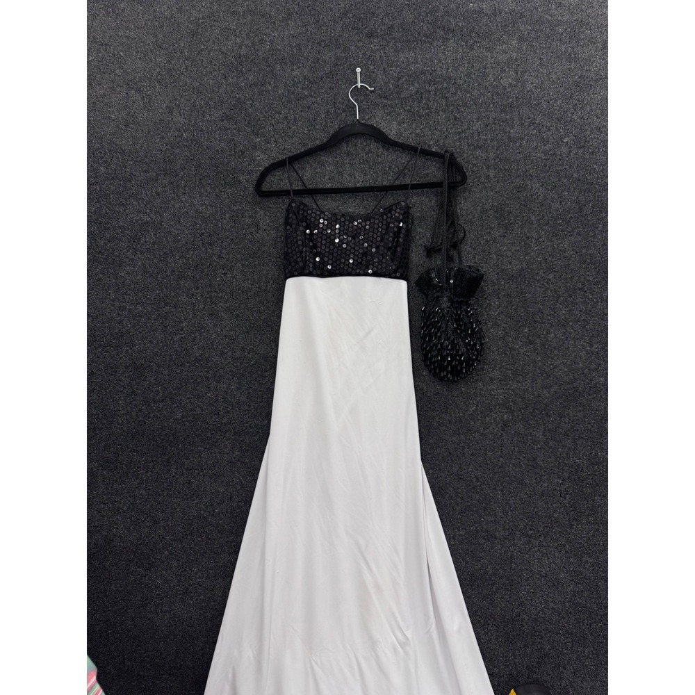 Arianna by Rachel Kaye Sequin Bodice Formal Gown with Beaded Bag Black White